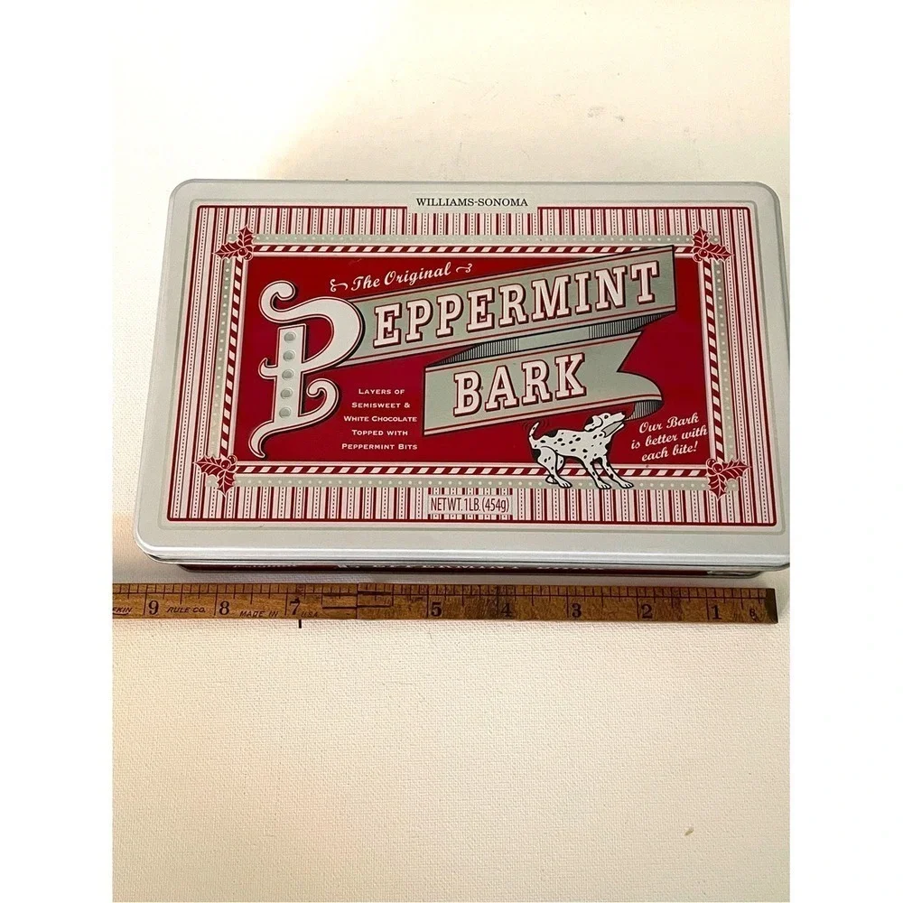 Williams-Sonoma Peppermint Bark Retro Style Tin Collectible Christmas Holiday